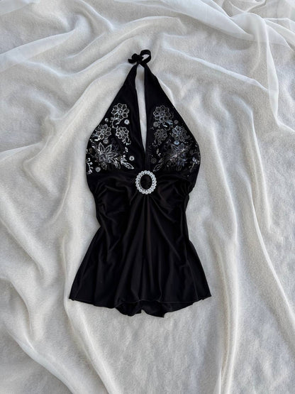 BLACK HALTER TOP (S)