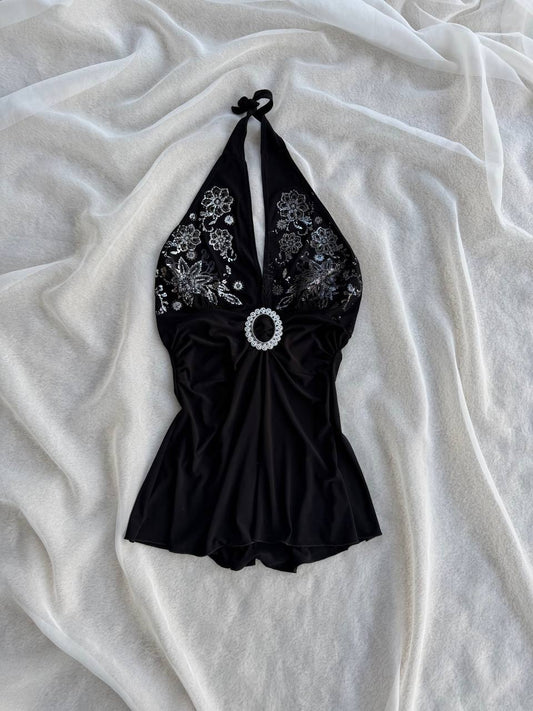 BLACK HALTER TOP (S)